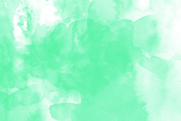 Watercolor texture on paper in sea green color for background, abstract watercolor painting