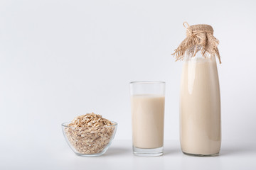 Soybean milk and legume on white background