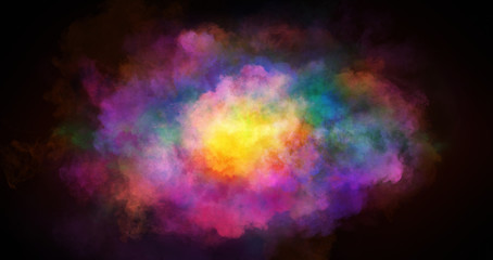 Abstract clouds of color smoke colorful texture background. Colored gas galaxy explosion, dust, vape smoke liquid abstract clouds design for poster, banner, web, landing page, cover. 3D illustration