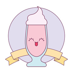 Kawaii milkshake cartoon with ribbon vector design