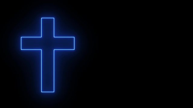 Christianity neon crucfix, religion concept,blue,red,pink on the black background
