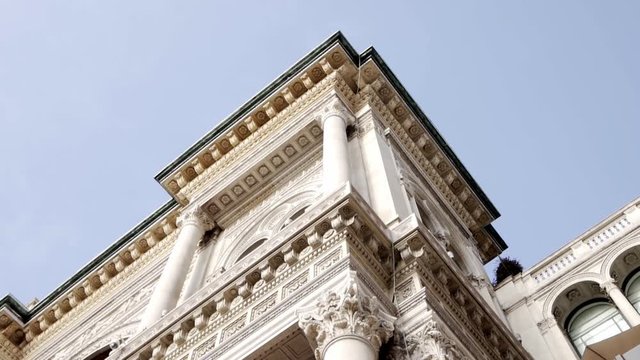 Capitelli and classical artistic decoration of the gallery Vittorio Emanuele on Milan city centre. Concpt of cultural journey to discover the arts and culture.