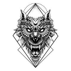 wolf illustration geometric tattoo style and tshirt design