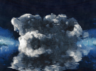 Cloud reflects in water. Digital painting