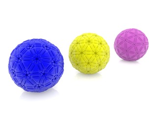 Three balls of different colors with abstract ornament