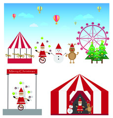 set Santa Claus with friends Partying in an amusement park Merry Christmas concept and happy new year - vector