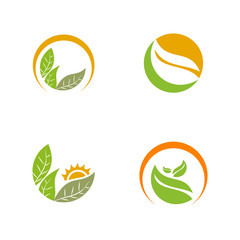 Green leaf icon logo design vector illustration template