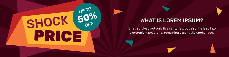 Trendy graphic shapes for sale advertisment. Edgy elements, rectangular shapes, sunbeam lines. Vivid wine and yellow color. Layout for poster, website, or flyer. Vector illustration