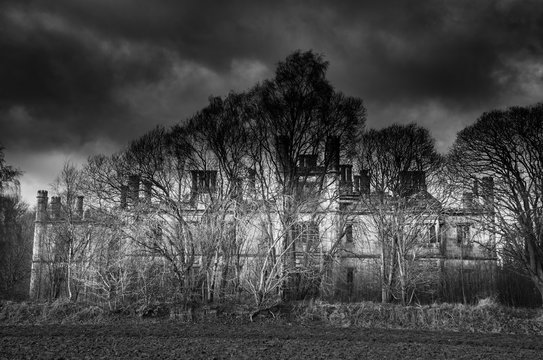 black and white image of dunmore castle ruin at Airth, falkirk, scotland, uk.