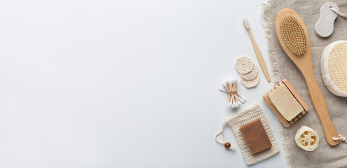 Handmade cosmetics and eco accessories on white