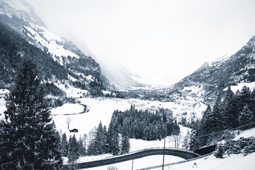 Winter Mountains And Roads, Switzerland.