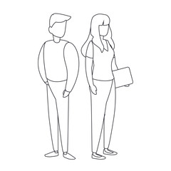 Isolated woman with laptop and man avatar vector design