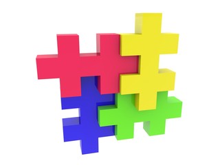 Four puzzle pieces are connected