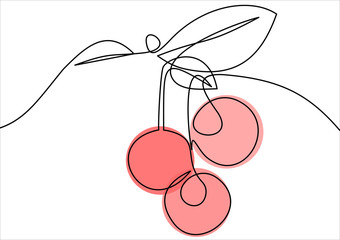 Cherries. Continuous line.Element In Trendy Style.