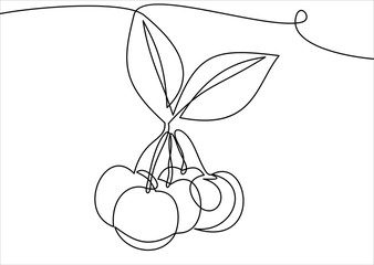 Cherries. Continuous line.Element In Trendy Style.