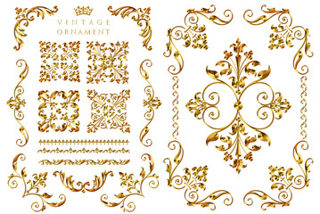 Vintage ornament. set. Metallic frame and borders.