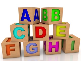 Alphabet letters on wooden blocks