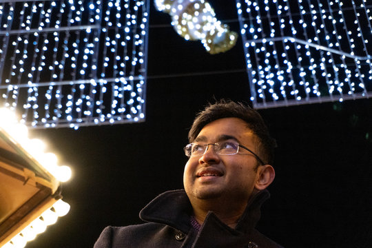 Rahul Mandal Looking At Christmas Lights Thinking