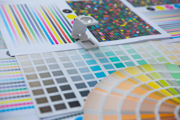 Press color management. Cmyk stripe loupe and color palettes. Commercial printing. Choose a color.