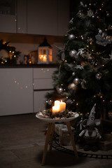 christmas lights hanging in a tree