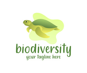Sea turtle swimming in the ocean, illustration and logo design. Animal, underwater world, wildlife and nature, vector design