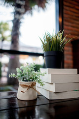 Book placed on the desk A lot of books, beautiful colors for studying, knowledge,education - images