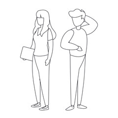 Isolated woman with laptop and man avatar vector design