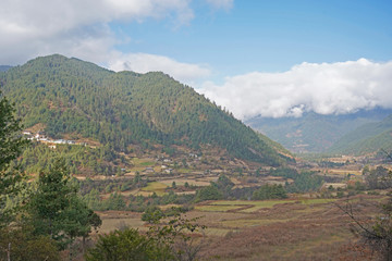 Landscape of Bumthang valley, eastern Bhutan 