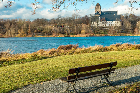 Park bench at the pond