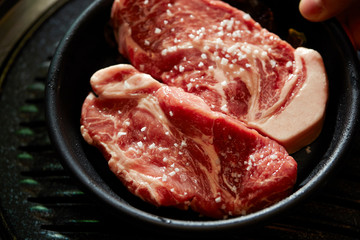 Korean BBQ, salted pork steak 