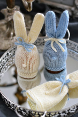 Easter egg knitted decoration in shape of bunny head