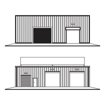 Car repair shop metal hangar with roller shutter door