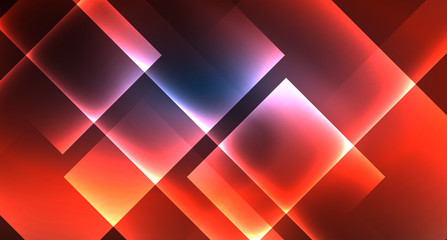 Neon glowing techno square rectangle lines, blue hi-tech futuristic abstract background