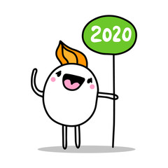 2020 hand drawn vector illustration in cartoon comic style man holding number