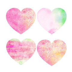 Happy Valentine's Day. Set of pink hearts with a grunge texture. Watercolor element for your design.