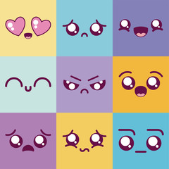 Kawaii cartoons multicolored frames icon set vector design