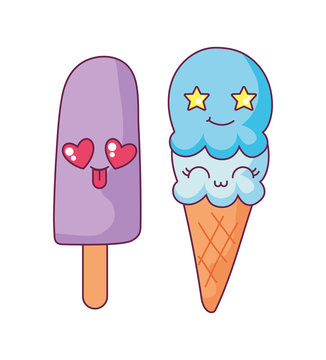 Popsicle and ice cream cartoon vector design