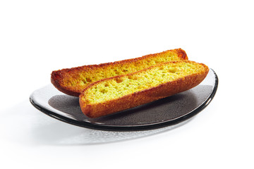 Toasted French Garlic Baguette Slices with Olive Oil