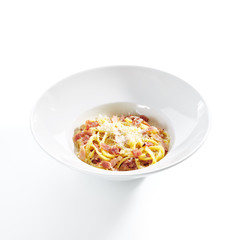 Spaghetti Carbonara with Grated Parmesan and Bacon