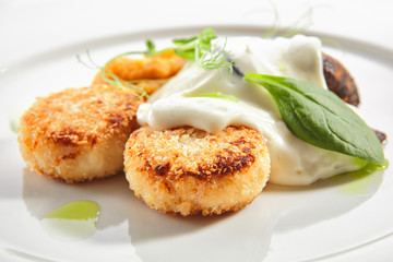 Halibut Cutlets or Fish Cakes with Cream Cheese Isolated