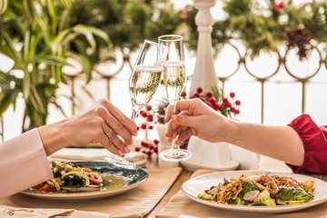 Celebration. People holding glasses of champagne making a toast