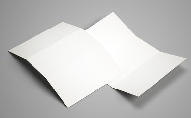 3d rendering white A3 brochure folded grey background mockup