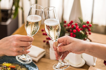 Celebration. People holding glasses of champagne making a toast