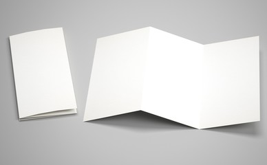 Naklejka premium 3d rendering white A3 brochure folded grey background mockup