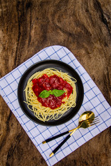 Black Pepper Spaghetti, Champignon Mushrooms, Fusion Food, Italian and Thai Food Concept of creating healthy food