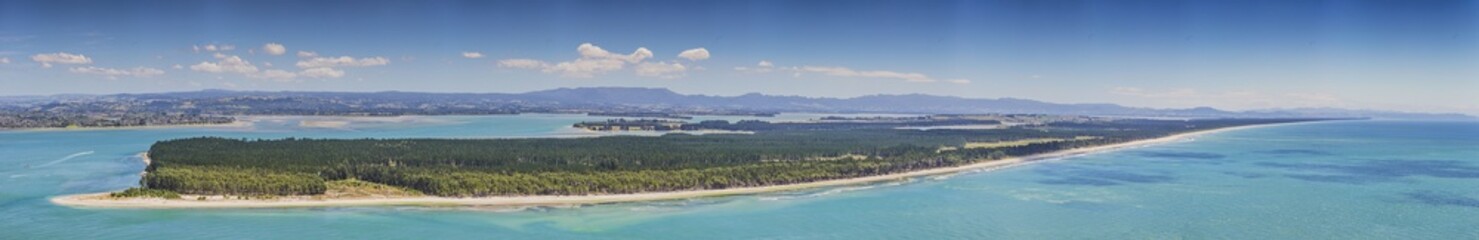 View from Mount Mainganui to Matakana Island on northern island of New Zealand in summer