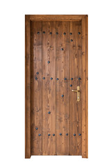 Dark brown wooden door with vertical boards and black nails