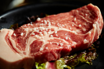 Korean BBQ, meat on iron plate 