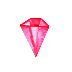 Hand drawn pink watercolor gemstone  isolated on white background. Best for banners, wedding, adc, Valentines day, greeting