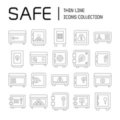 safe icons set line vector